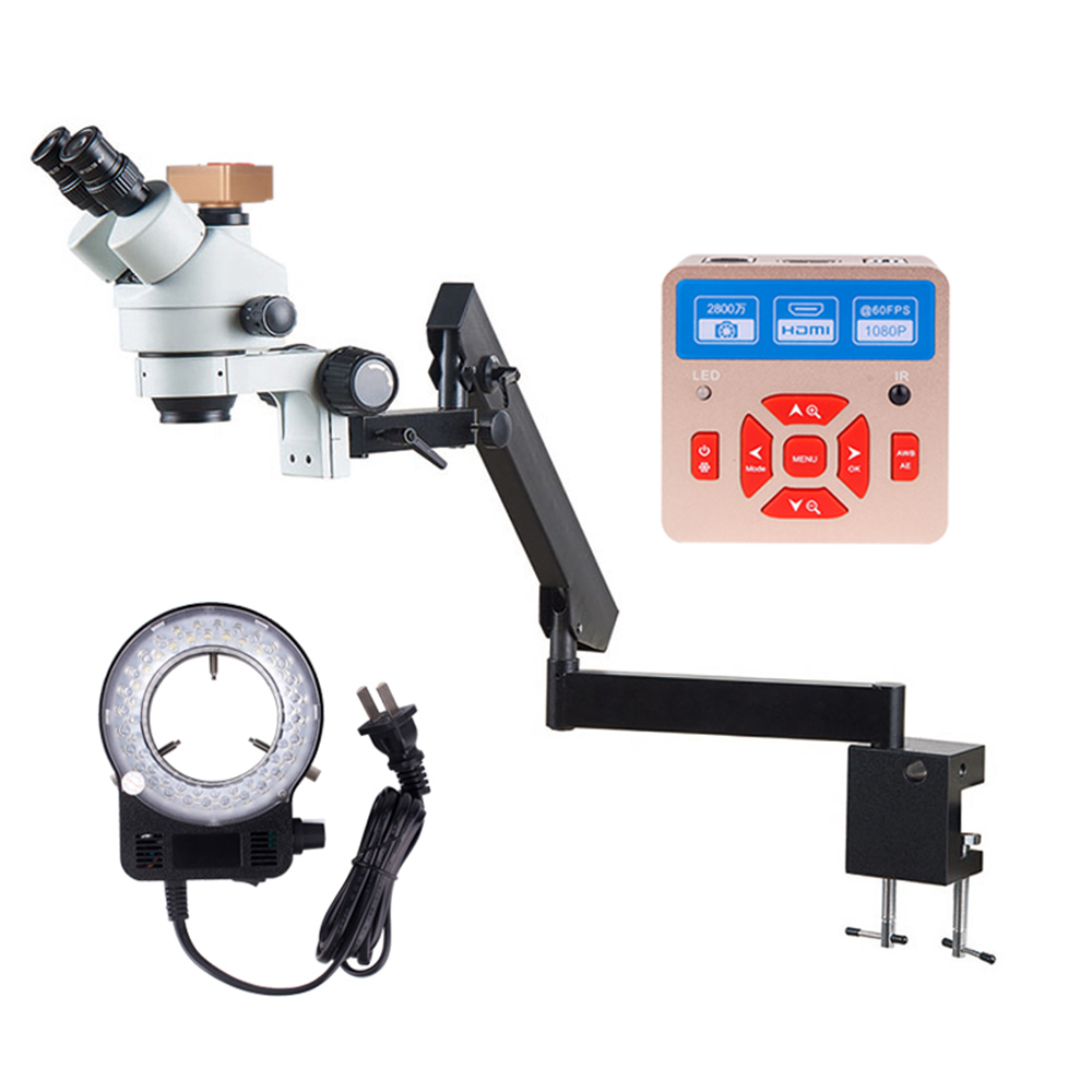 Trinocular Stereo Microscope 7X-45X - Penjepit Fiksasi Lengan Fleksibel Mikroskop 7X-45X