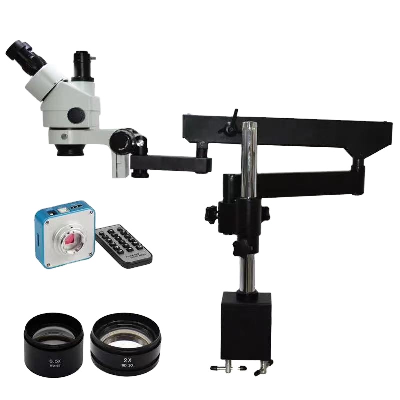 Articulating Arm Boom Stand Microscope - Mikroskop Stereo Trinokuler dengan Lengan Artikulasi