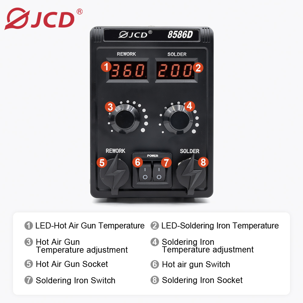 JCD 750W 8586D stasiun solder  - 2 In 1 Soldering Rework Station 750W ulasan dan harga