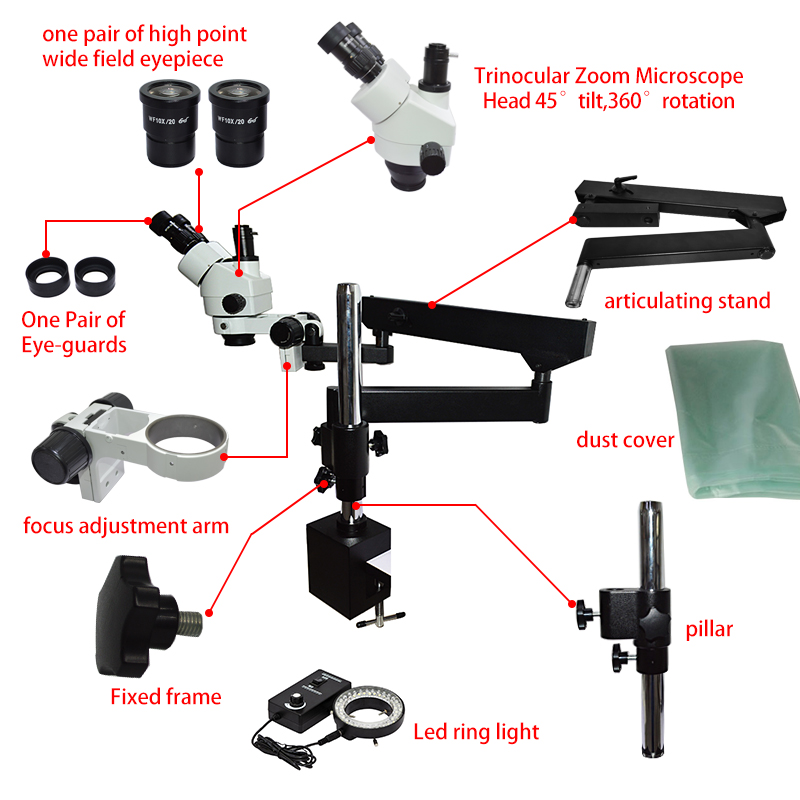 Mikroskop Stereo Trinokuler de - Articulating Arm Boom Stand Microscope ulasan dan harga